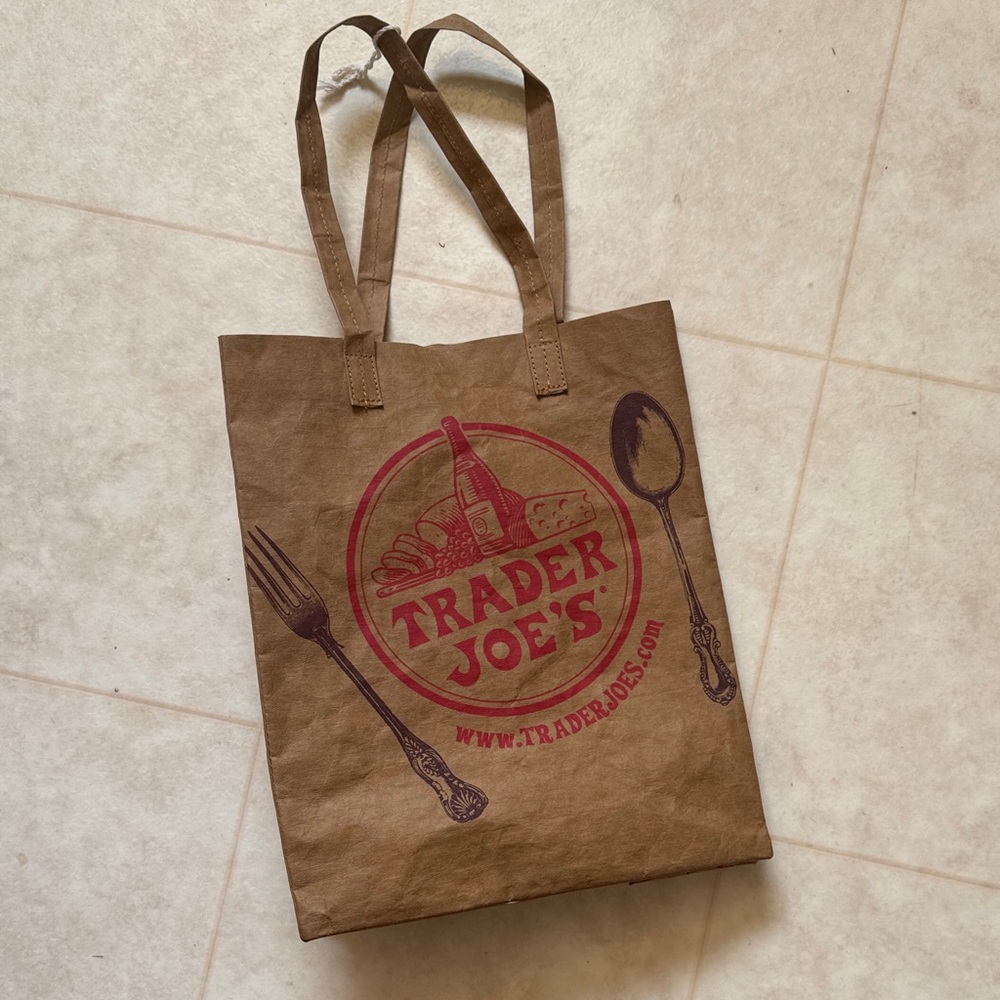 Trader Joe's Brown Reusable Tote Bag with Red Logo
